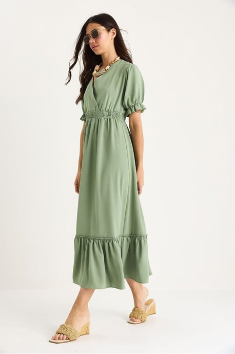 V-Ausschnitt Midi-Kleid mit Schleife - Image 3