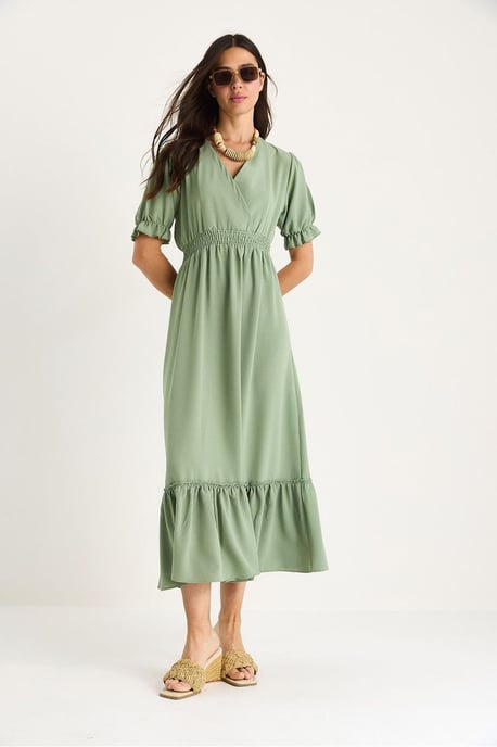 V-Ausschnitt Midi-Kleid mit Schleife - Image 4