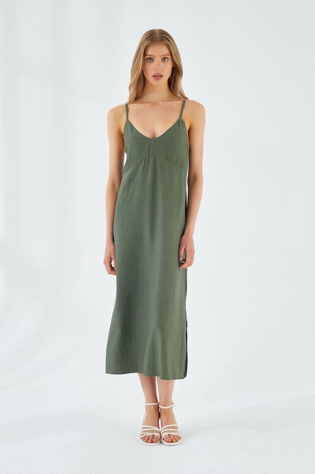 V-Ausschnitt Schlitz-Midi-Kleid - Image 1