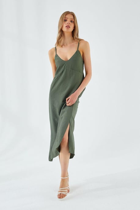 V-Ausschnitt Schlitz-Midi-Kleid - Image 3