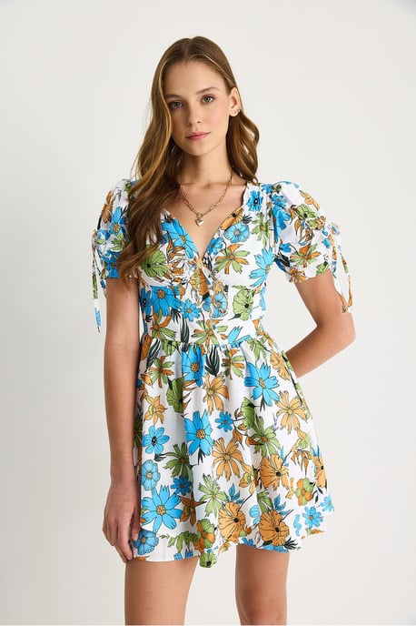 Bedrucktes V-Ausschnitt Midi-Kleid mit Ausschnitten - Image 4