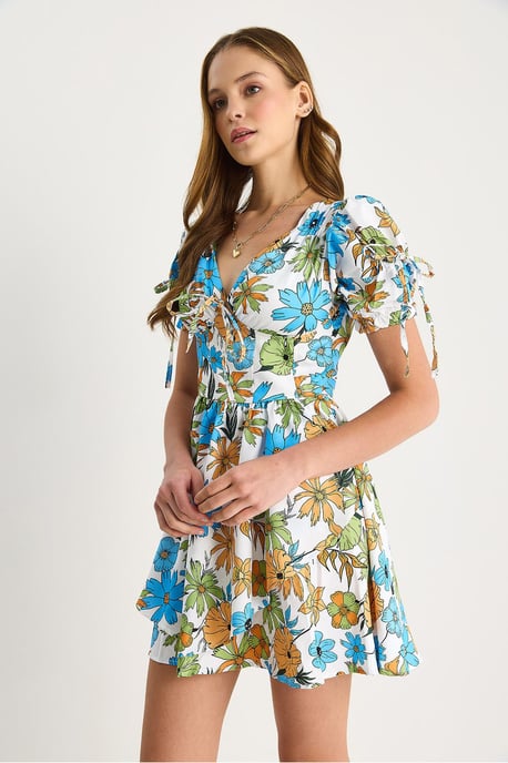 Bedrucktes V-Ausschnitt Midi-Kleid mit Ausschnitten - Image 5