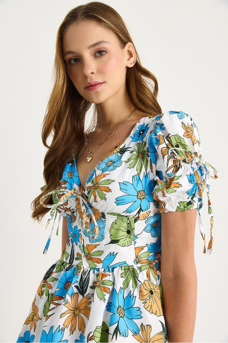 Bedrucktes V-Ausschnitt Midi-Kleid mit Ausschnitten - Image 6