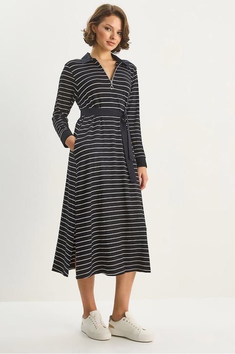 Gestreiftes Midi-Kleid mit Hemdkragen - Image 1