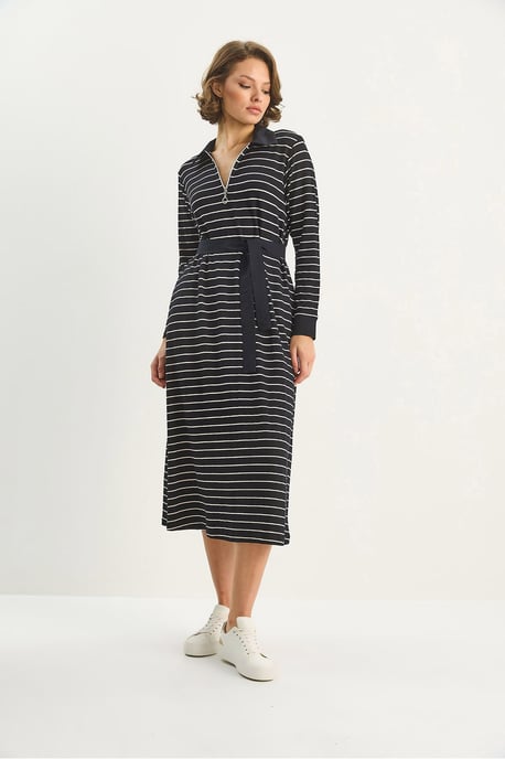 Gestreiftes Midi-Kleid mit Hemdkragen - Image 2