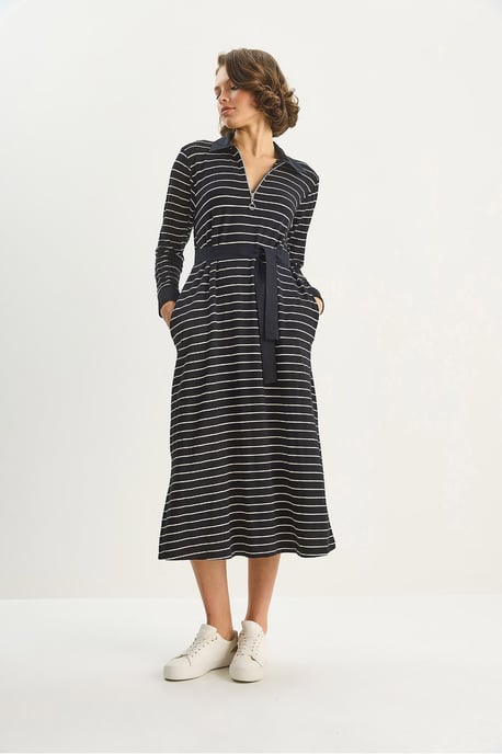 Gestreiftes Midi-Kleid mit Hemdkragen - Image 3