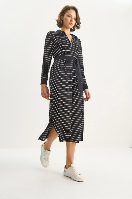 Gestreiftes Midi-Kleid mit Hemdkragen - Image 4