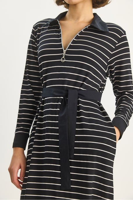 Gestreiftes Midi-Kleid mit Hemdkragen - Image 5