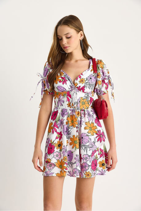 Bedrucktes V-Ausschnitt Cut-Out Midi-Kleid - Image 3