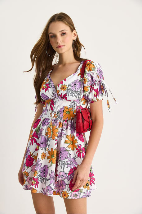 Bedrucktes V-Ausschnitt Cut-Out Midi-Kleid - Image 4