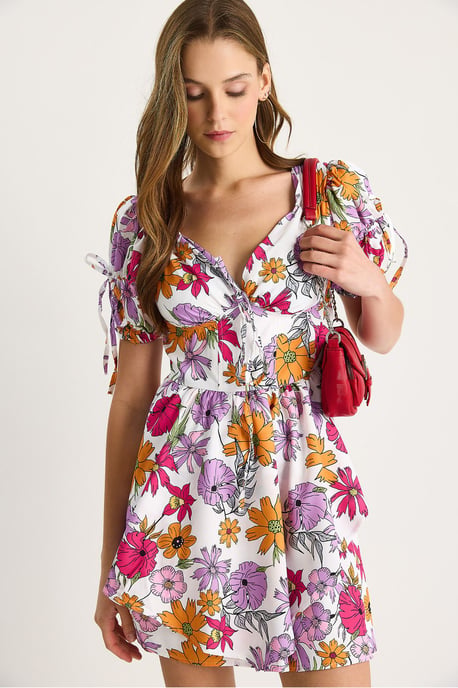 Bedrucktes V-Ausschnitt Cut-Out Midi-Kleid - Image 5