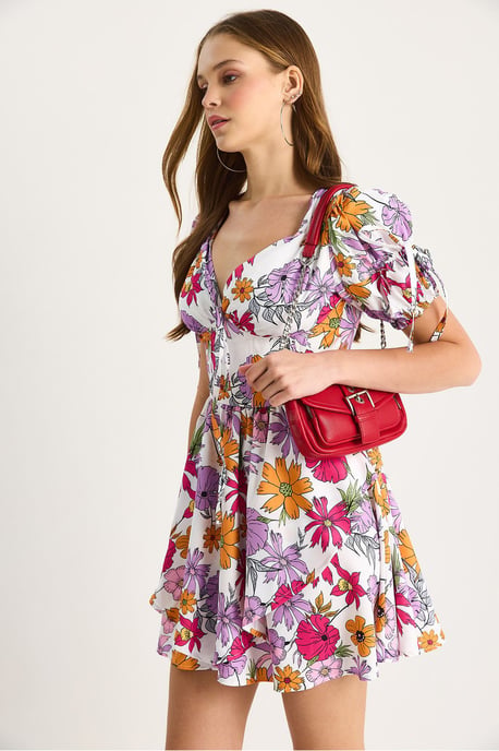Bedrucktes V-Ausschnitt Cut-Out Midi-Kleid - Image 6