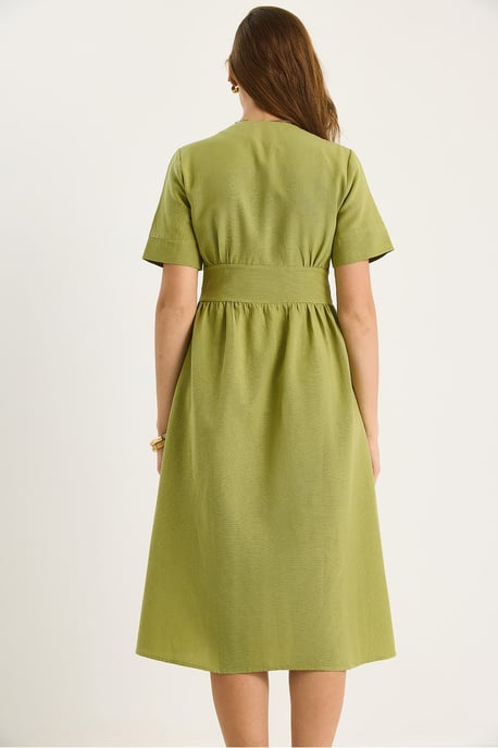 V-Ausschnitt Knopf-Midi-Hemdkleid - Image 6