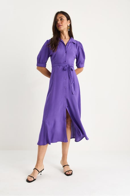 Midi-Kleid mit Knopfverschluss und Hemdkragen - Image 3