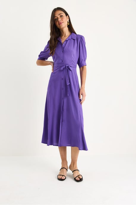 Midi-Kleid mit Knopfverschluss und Hemdkragen - Image 4