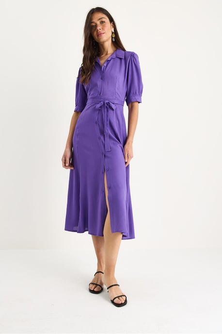 Midi-Kleid mit Knopfverschluss und Hemdkragen - Image 5