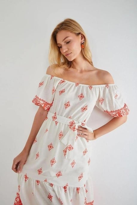 Blumiges Off-Shoulder Midi-Kleid - Image 4