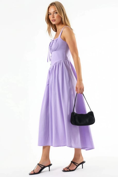 Midi-Kleid mit quadratischem Kragen und Knopfdetails - Image 2