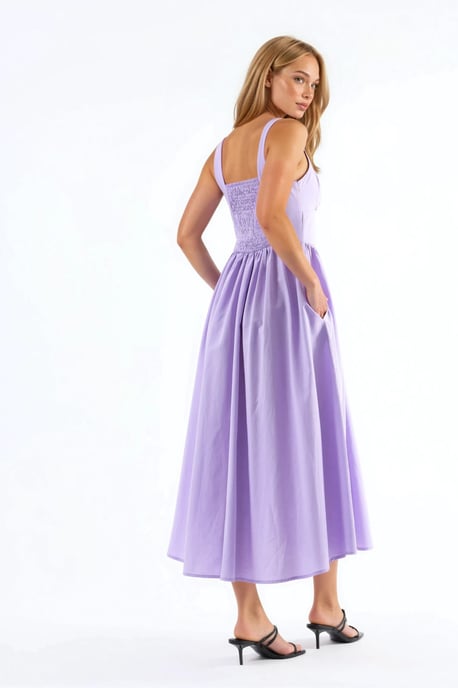 Midi-Kleid mit quadratischem Kragen und Knopfdetails - Image 3