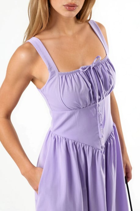 Midi-Kleid mit quadratischem Kragen und Knopfdetails - Image 4