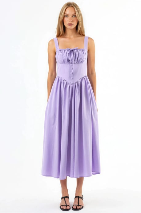 Midi-Kleid mit quadratischem Kragen und Knopfdetails - Image 5