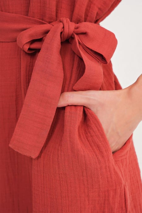 Gürteltuch Midi-Kleid mit kurzen Ärmeln - Image 5