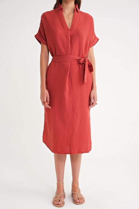 Gürteltuch Midi-Kleid mit kurzen Ärmeln - Image 6