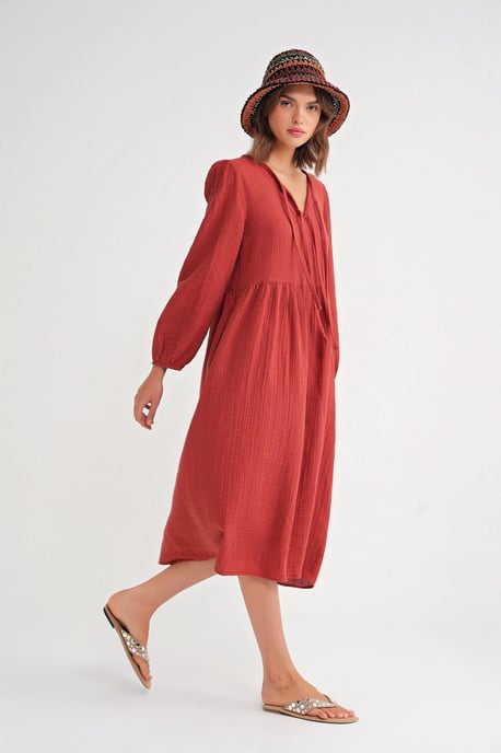 V-Ausschnitt Midi-Kleid mit Bindeband - Image 3