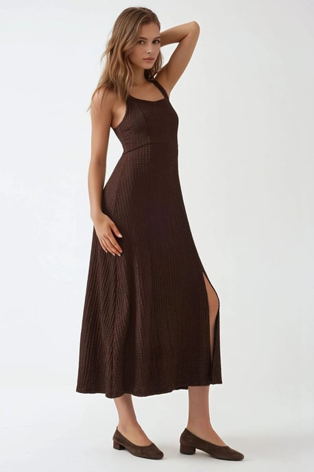 Strukturiertes Midikleid mit Quadratkragen - Image 2