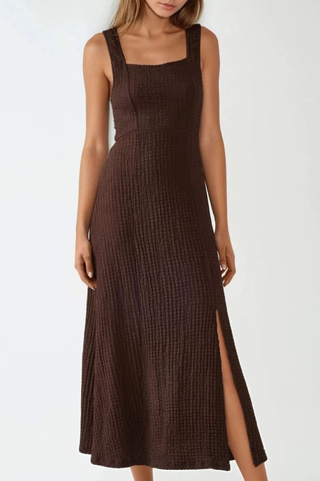 Strukturiertes Midikleid mit Quadratkragen - Image 5