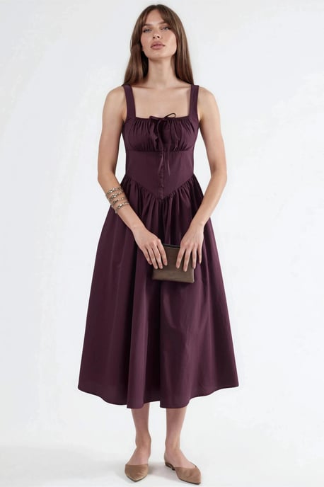 Midi-Kleid mit quadratischem Kragen und Knopfdetails - Image 5