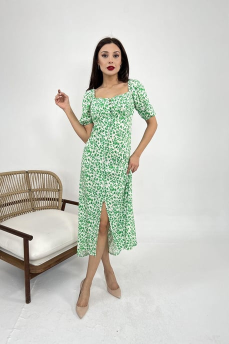 Mustered Midi-Kleid mit quadratischem Kragen - Image 2