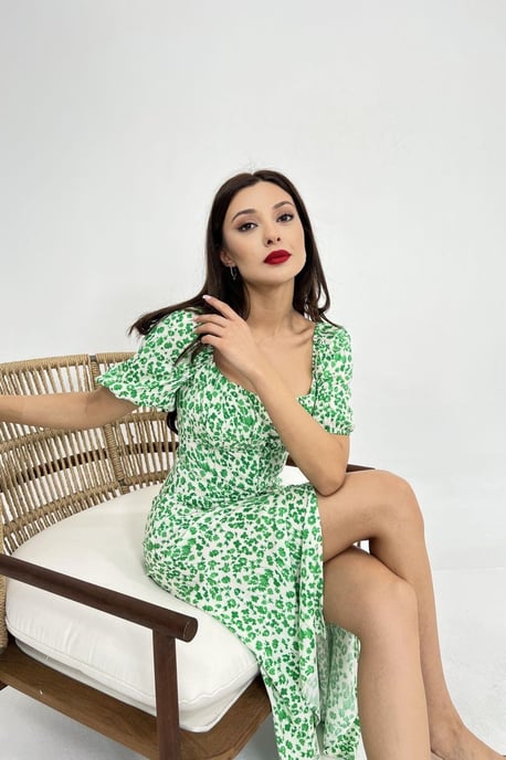 Mustered Midi-Kleid mit quadratischem Kragen - Image 4