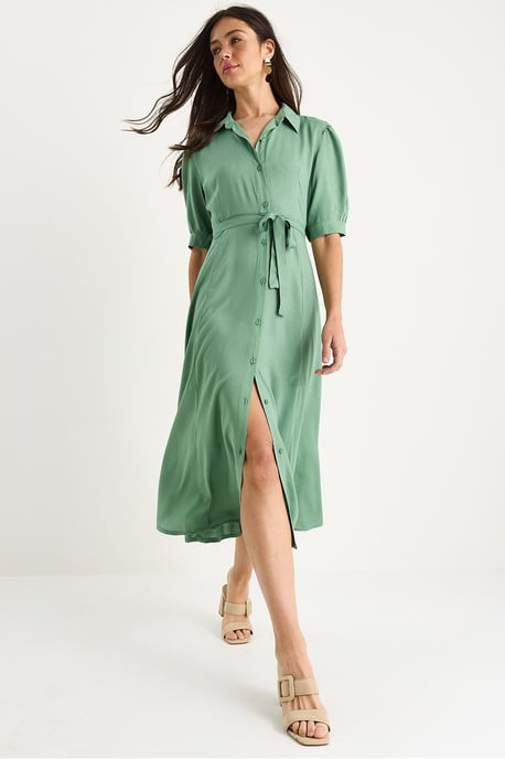 Midi-Kleid mit Knopfverschluss und Hemdkragen - Image 1