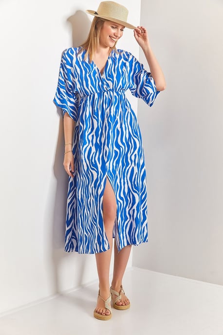 Bedrucktes V-Ausschnitt-Midi-Kleid mit Schlitz - Image 1