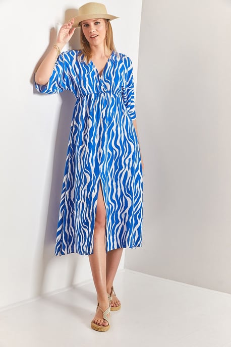 Bedrucktes V-Ausschnitt-Midi-Kleid mit Schlitz - Image 2