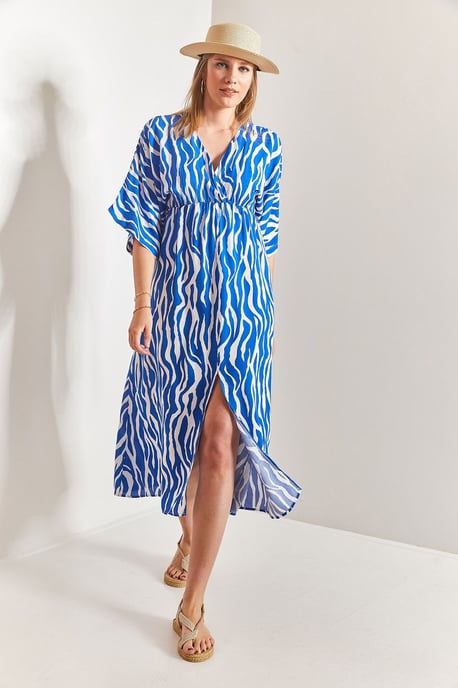 Bedrucktes V-Ausschnitt-Midi-Kleid mit Schlitz - Image 3