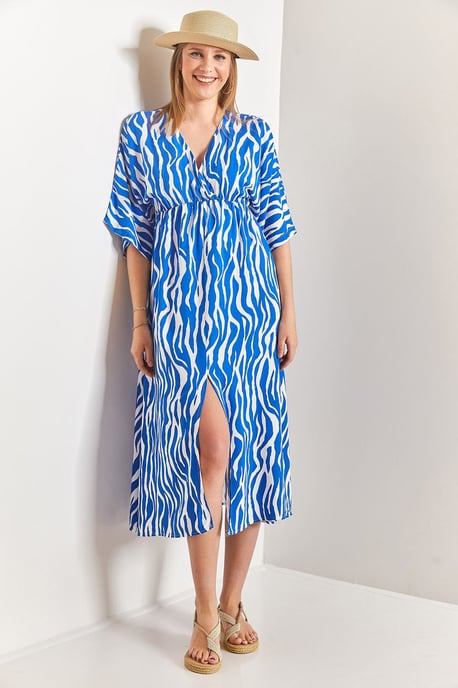 Bedrucktes V-Ausschnitt-Midi-Kleid mit Schlitz - Image 5