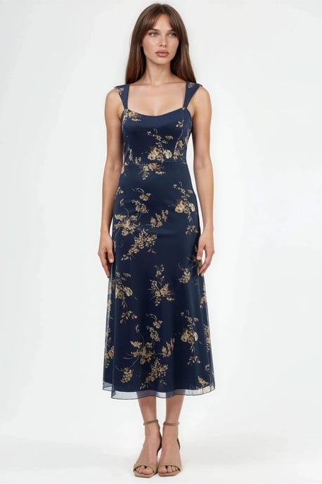 Blumen Midi-Kleid mit Herzkragen - Image 6