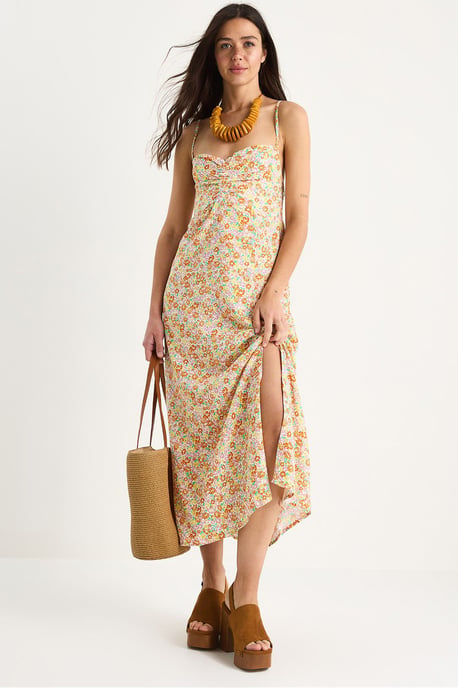 Blüten Midi-Kleid mit Schlitz - Image 1