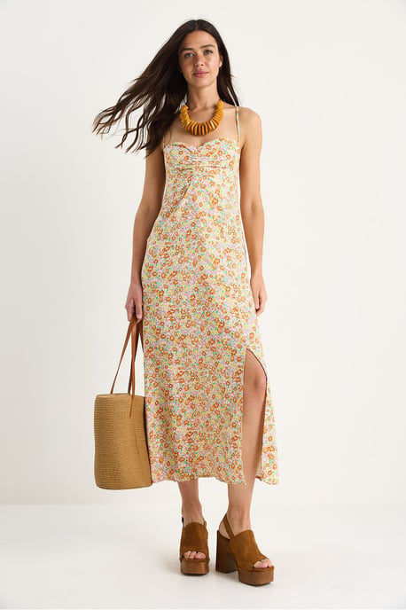 Blüten Midi-Kleid mit Schlitz - Image 2