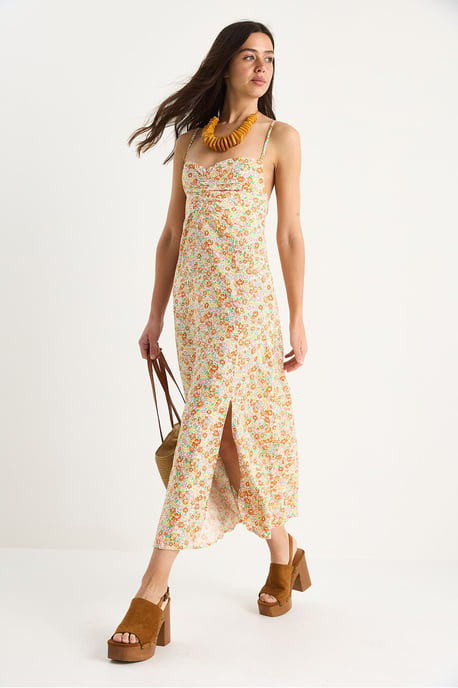 Blüten Midi-Kleid mit Schlitz - Image 4