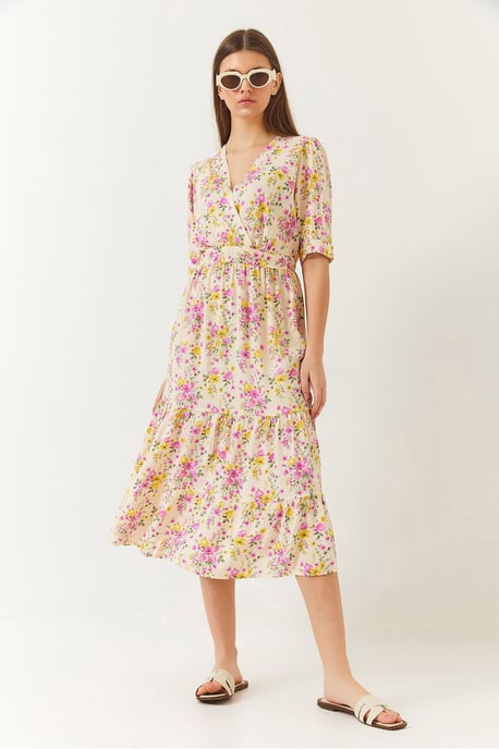 V-Ausschnitt A-Linien Midi-Kleid mit Schleife - Image 4