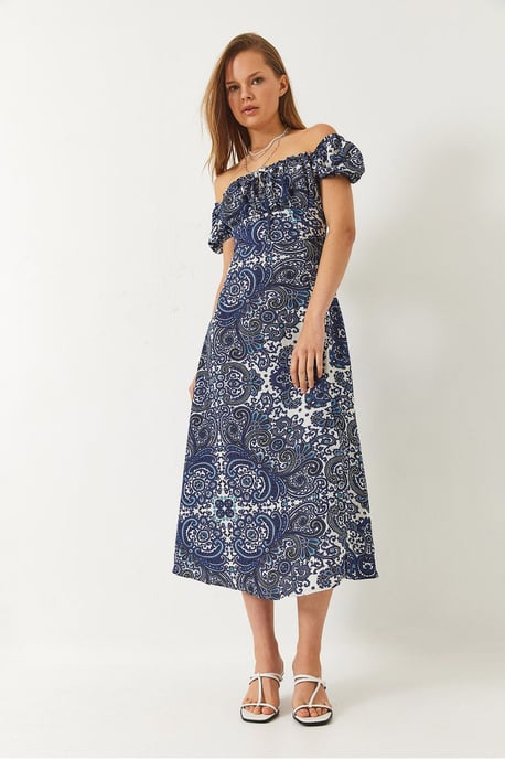 Mustered Strapless Midi Kleid mit Bindebändchen - Image 2