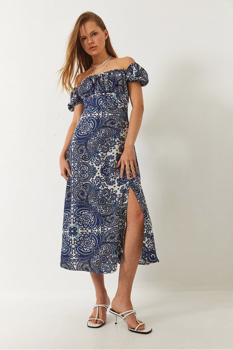 Mustered Strapless Midi Kleid mit Bindebändchen - Image 3