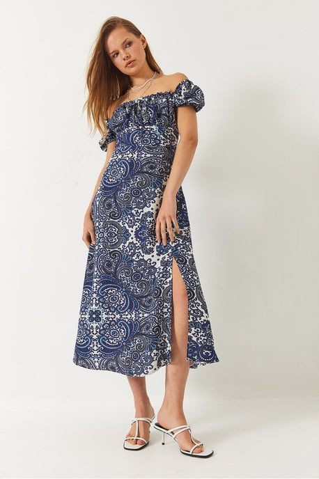 Mustered Strapless Midi Kleid mit Bindebändchen - Image 4
