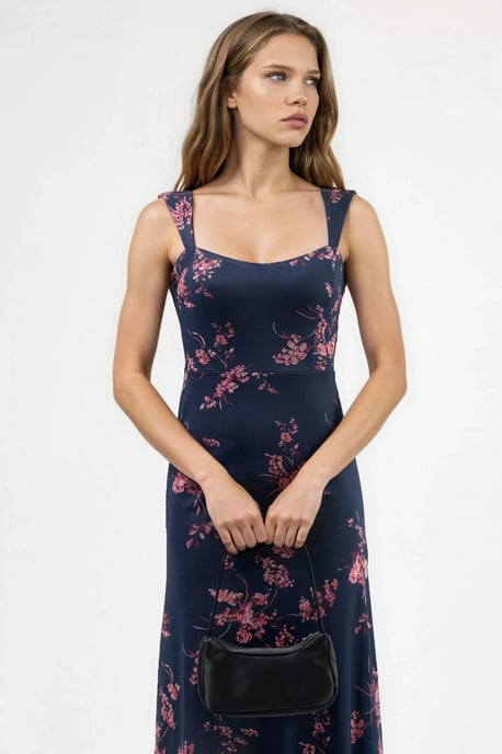 Blumiges Midikleid mit Herzkragen - Image 3