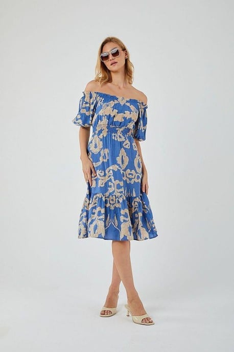 Floral Rüschendes Off-Shoulder Midi-Kleid mit Bindeband - Image 1