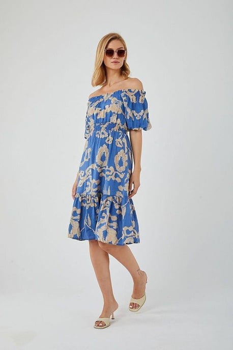 Floral Rüschendes Off-Shoulder Midi-Kleid mit Bindeband - Image 3