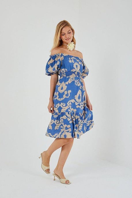 Floral Rüschendes Off-Shoulder Midi-Kleid mit Bindeband - Image 4